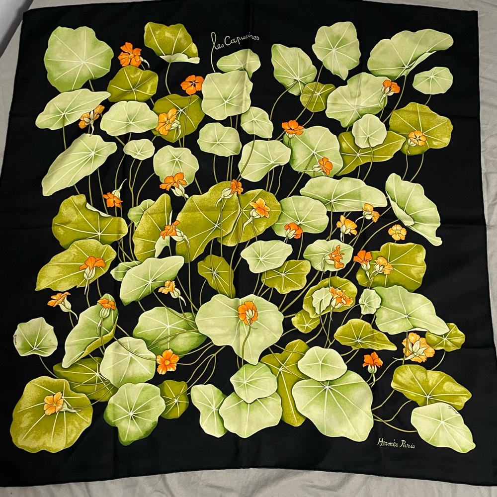 Black Capucines "Les Capucines" Silk 35" Scarf/Wrap